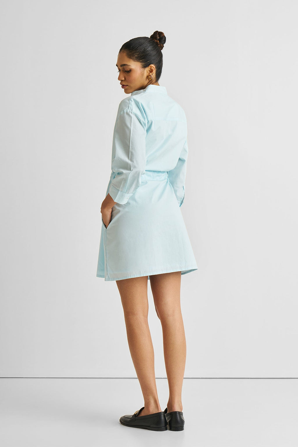 Short Tie Waist Dress in Summer Blue